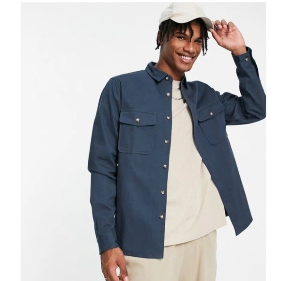 Navy 

ASOS Navy Shacket Mens L Blue Knit Double Pocket NWOT
 Excellent. - Picture 1 of 2